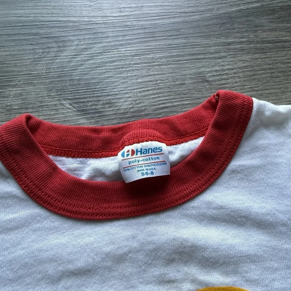 VTG 80s Colorado Flames CHL Minor League Hockey Ringer T Shirt Youth S 6-8 RARE